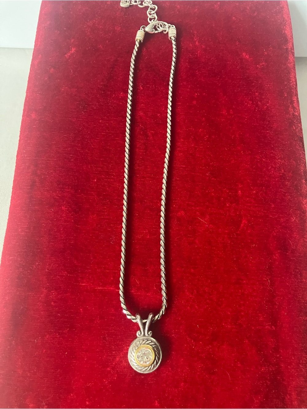 Brighton Silvertone W Goldtone Clear Crystal Heart Pendant On Chain Necklace